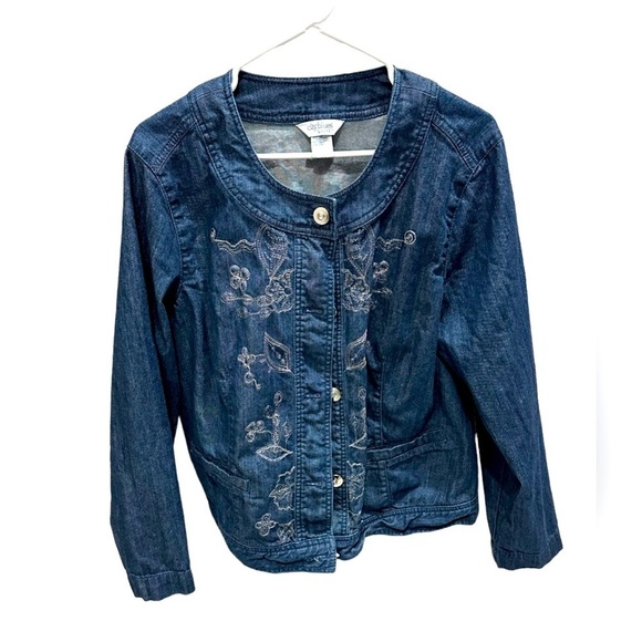 City Blues by Koret Women's Denim Jacket Size 16 Embroidered Denim Collar - Picture 1 of 5